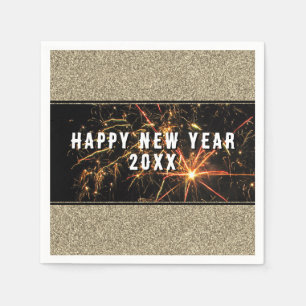 Gold Glitter Fireworks Happy New Year 2023 Party  Napkin