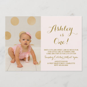 Gold Glitter First  Birthday Invitation