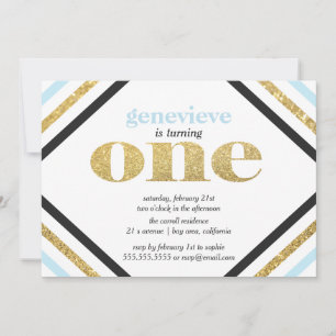 Gold Glitter First Birthday Invitation