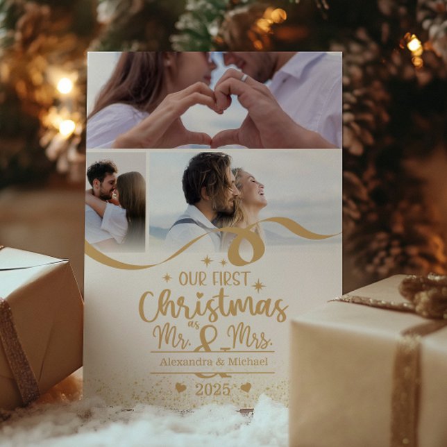  Gold Glitter First Christmas 6 Photo Holiday Card (Creator Uploaded)