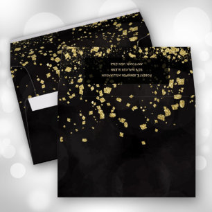 Gold Glitter Flakes on Black Envelope