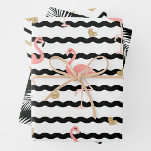 Gold Glitter Flamingo Pattern  Wrapping Paper Sheet