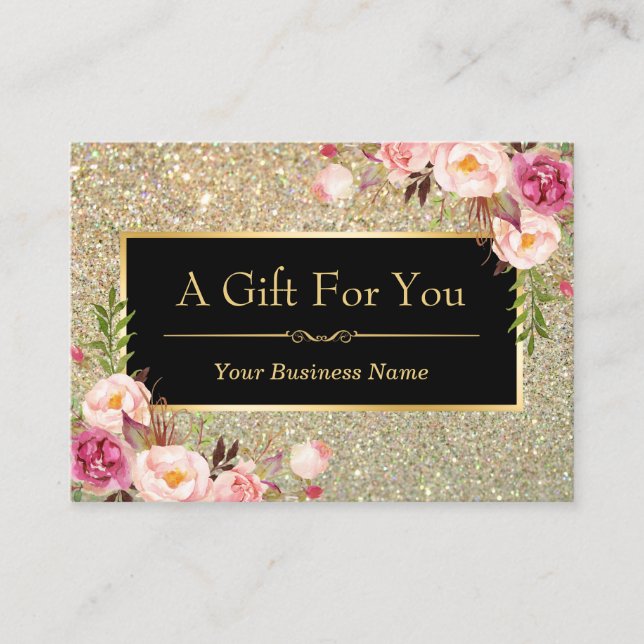 Gold Glitter Floral Beauty Salon Gift Certificate (Front)