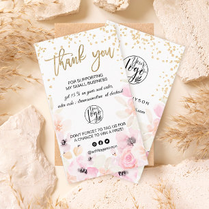 Gold glitter floral pastel logo order thank you business card
