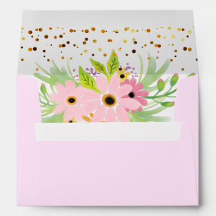 Gold Glitter Floral Pink Envelope