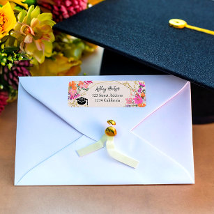 Gold glitter floral watercolor graduation  return address label