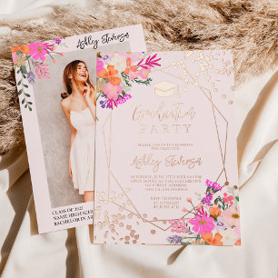Gold glitter floral watercolor photo graduation