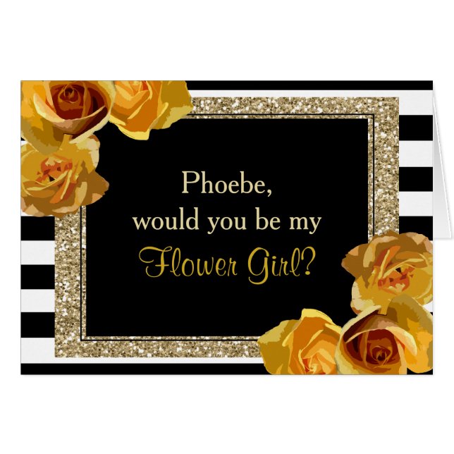Gold Glitter Floral will you be my flower girl (Front Horizontal)