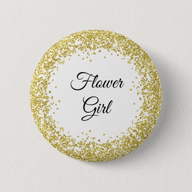 Gold Glitter. Flower girl. 6 Cm Round Badge (Front)