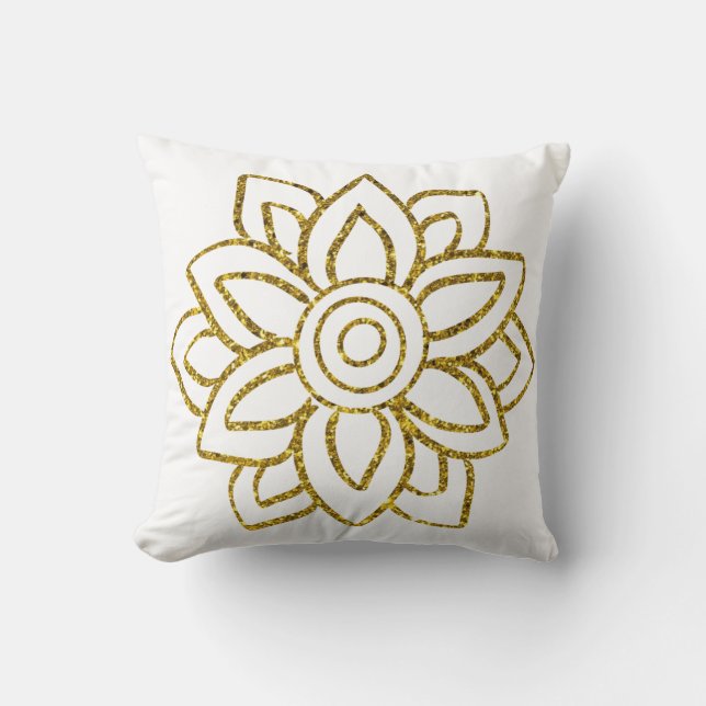 Gold Glitter Flower Poinsettia two-sided Cushion (Front)