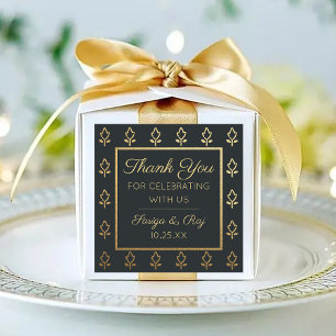Gold Glitter Flower Wedding Return Gift Favour Square Sticker