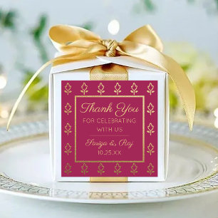 Gold Glitter Flower Wedding Return Gift Favour Square Sticker