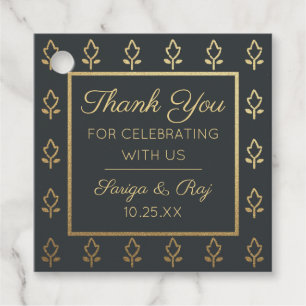 Gold Glitter Flower Wedding Return Gift Favour Tags