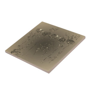 Gold Glitter Flowers Ceramic Tile