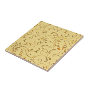 Gold Glitter Flowers Ceramic Tile
