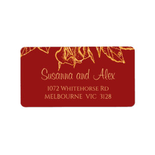 Gold Glitter Flowers on Dark Red Label