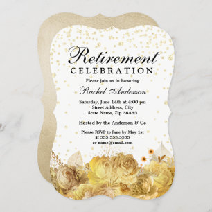 Gold Glitter Flowers Retirement Party Celebration Invitation