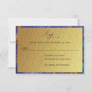 *~* Gold Glitter Foil Blue Abstract Wedding RSVP