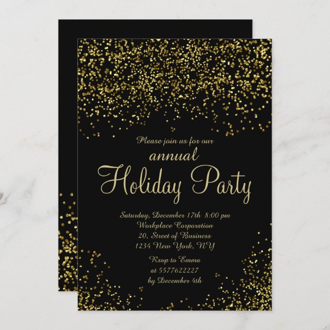 Gold glitter foil  confetti corporate Christmas Invitation (Front/Back)