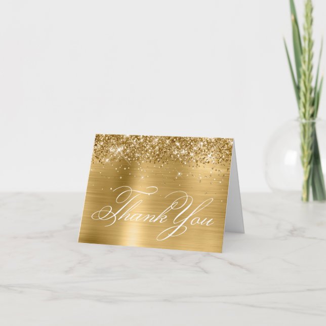 Gold Glitter Foil Decorative Calligraphy Thank You Card (Front)