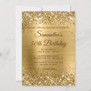 Gold Glitter Foil Golden Brown Text 50th Birthday Invitation