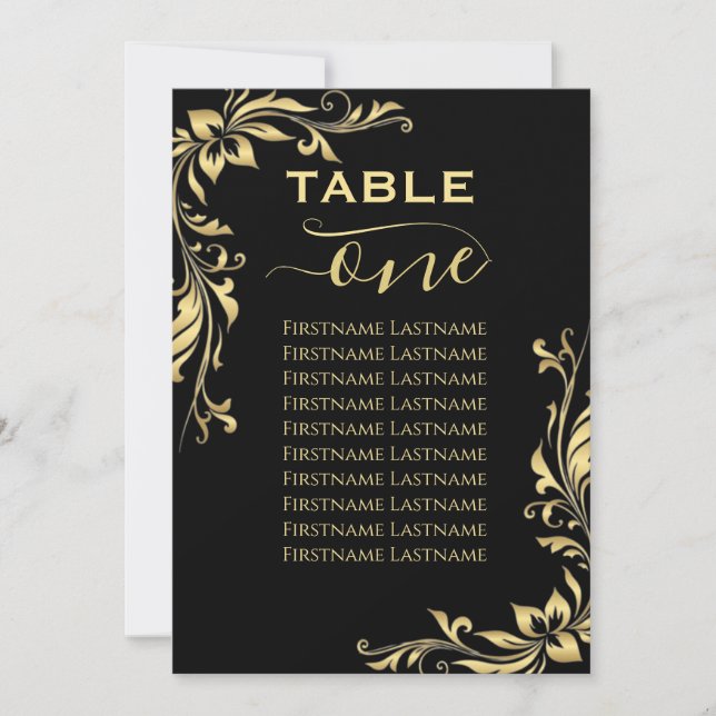 gold glitter foil Table Number one 1 Seating Chart (Front)