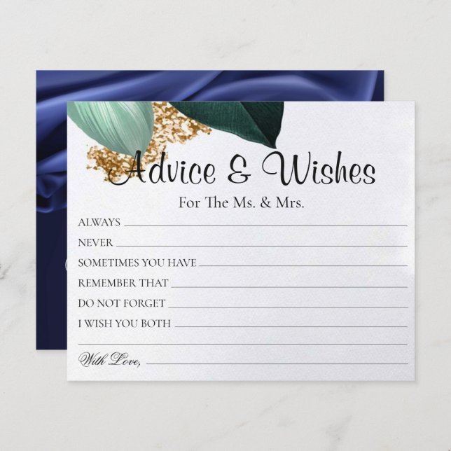 Gold Glitter Foliage Wedding Advice Wishes Cards (Front/Back)