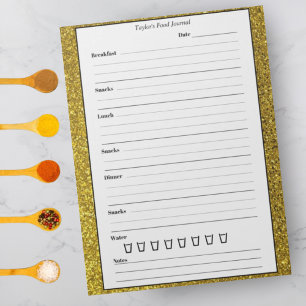Gold Glitter Food Journal - Trendy Chic Meal Diary Notepad