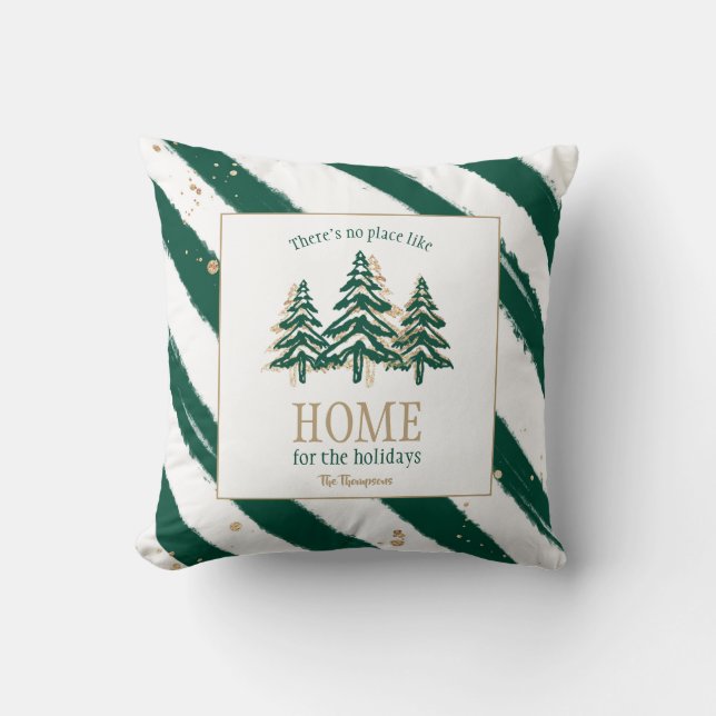 Gold Glitter & Forest Green Pine Tree Christmas Cushion (Front)