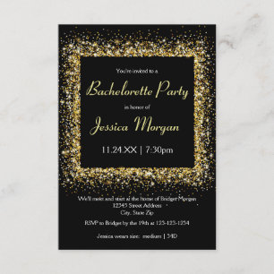 Gold Glitter Frame - 3x5 Bachelorette Party Invitation