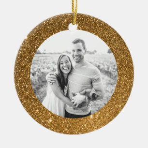 Gold Glitter Frame Holiday Christmas Ornament