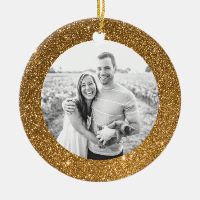 Gold Glitter Frame Holiday Christmas Ornament (Front)