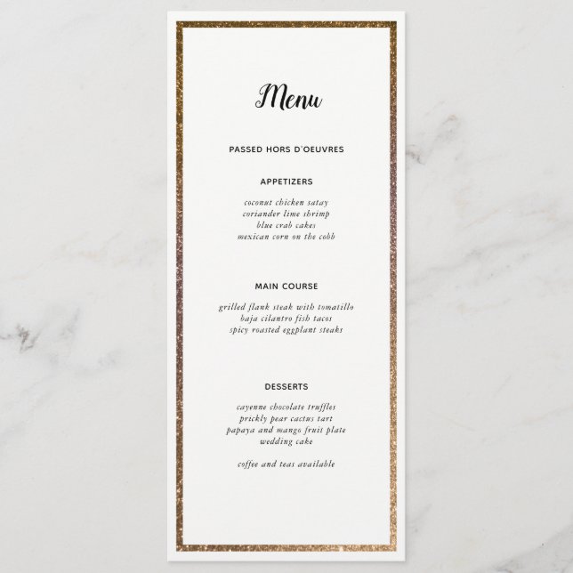 Gold Glitter Frame Table Number Custom Menu (Front)