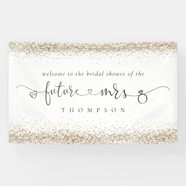 Gold Glitter Future Mrs Welcome Bridal Shower Banner (Horizontal)