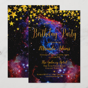 Gold Glitter Galaxy Stars Birthday Party Invitation