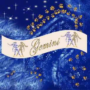 Gold Glitter Gemini Zodiac Birthday Gift Satin Ribbon