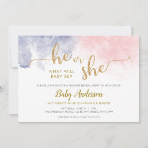 Gold Glitter Gender Reveal Pink and Dark Blue