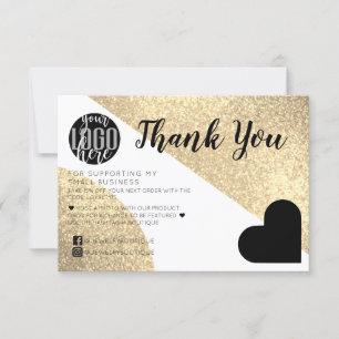 Gold Glitter Geo Heart Logo Customer Thank You Card