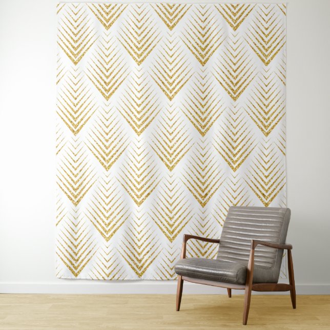 Gold Glitter Geometric Art-Deco Pattern Tapestry (In Situ)