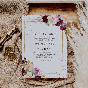 Gold Glitter Geometric Floral 40th Birthday Party Invitation