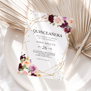 Gold Glitter Geometric Floral Quinceañera Invitation