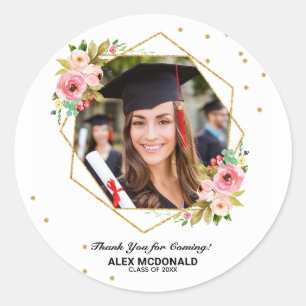 Gold Glitter Geometric Graduation Thank You Favour Classic Round Sticker