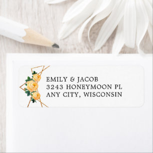 Gold Glitter Geometric Orange Floral Wed Address Return Address Label