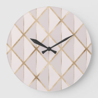 Gold glitter, geometric rhombus pattern. large clock