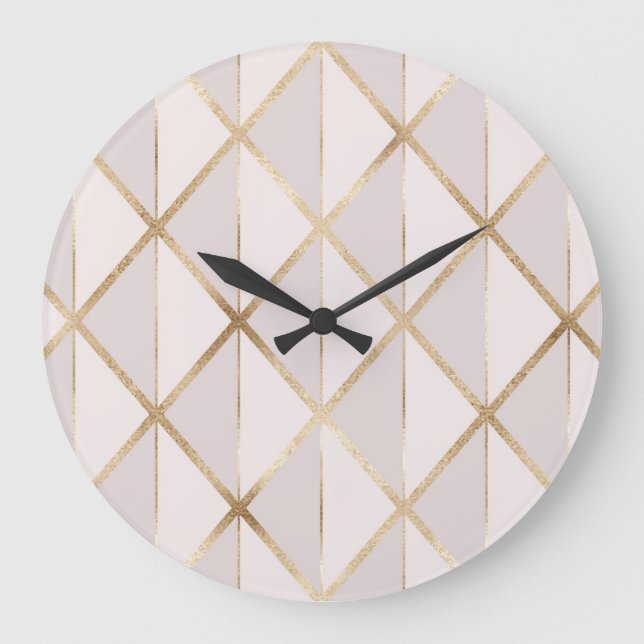 Gold glitter, geometric rhombus pattern. large clock (Front)