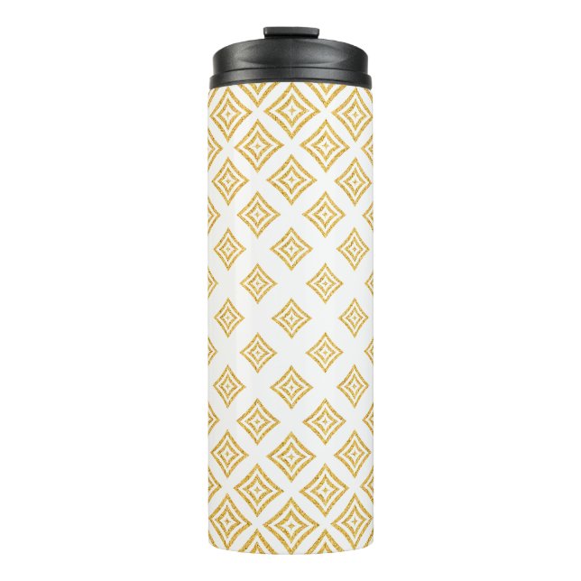 Gold Glitter Geometric Shapes On White Background Thermal Tumbler (Front)