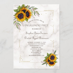Gold Glitter Geometric Sunflowers Engagement Party Invitation