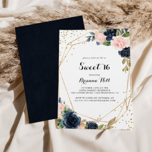 Gold Glitter Geometric Sweet 16 Birthday Party Invitation