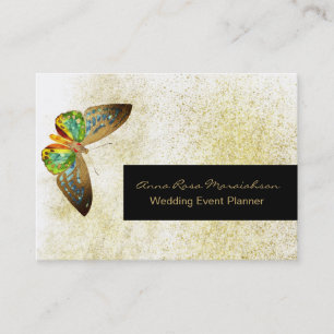 *~* Gold Glitter Gilded Butterfly Chic Girly White Business Card
