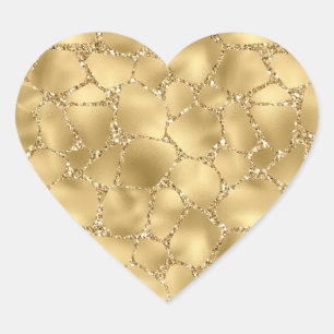 Gold Glitter Giraffe Print     Heart Sticker